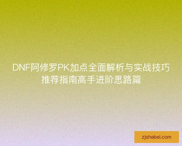 DNF阿修罗PK加点全面解析与实战技巧推荐指南高手进阶思路篇
